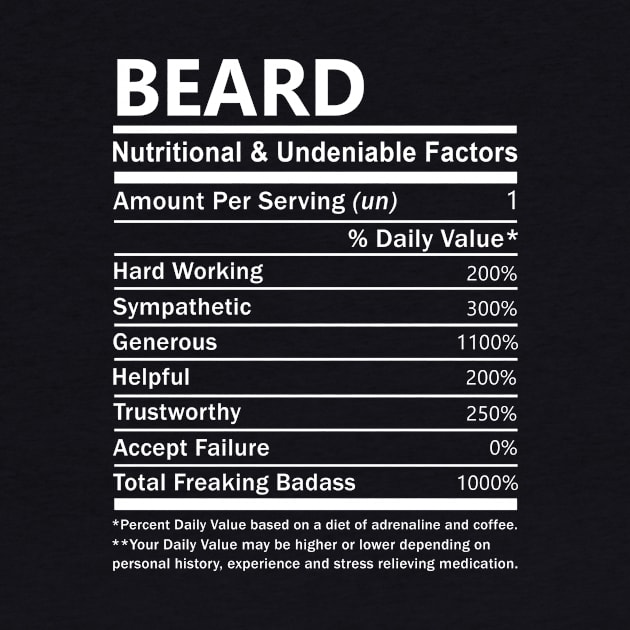 Beard Name T Shirt - Beard Nutritional and Undeniable Name Factors Gift Item Tee by nikitak4um